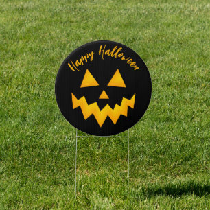 Happy Halloween Glowing Pumpkin Face Black Sign