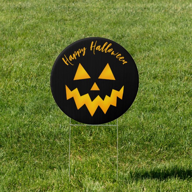 Happy Halloween Glowing Pumpkin Face Black Sign (Insitu)