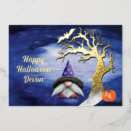 Happy Halloween Gnome Spooky Greeting Foil Holiday Card