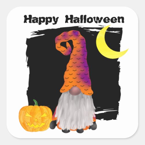 Happy Halloween Gnome Wizard Square Sticker