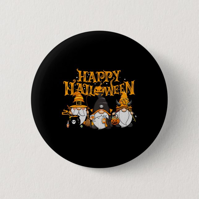 Happy Halloween Gnomes Autumn Pumpkin Fall Holiday Button (Front)