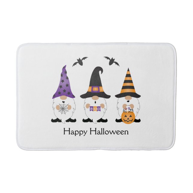 Happy Halloween Gnomes Purple Orange Bath Mat (Front)