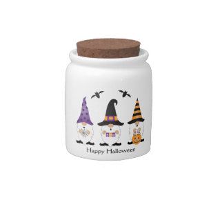 Happy Halloween Gnomes Purple Orange Candy Jar