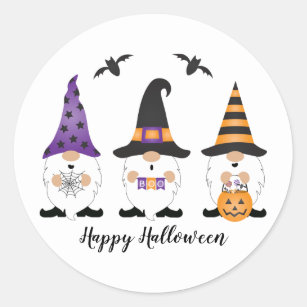 Happy Halloween Gnomes Purple Orange Classic Round Sticker