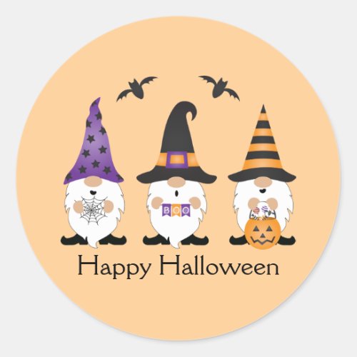 Happy Halloween Gnomes Purple Orange Classic Round Sticker