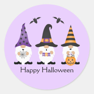 Happy Halloween Gnomes Purple Orange  Classic Round Sticker
