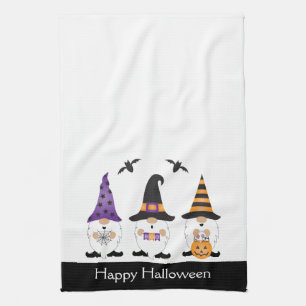 Happy Halloween Gnomes Purple Orange Kitchen Towel