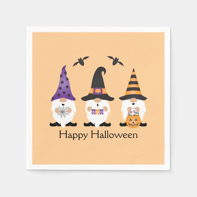 Happy Halloween Gnomes Purple Orange Napkins (Front)