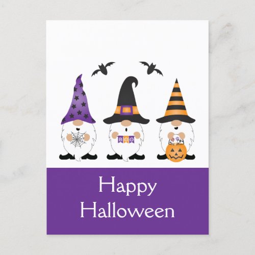 Happy Halloween Gnomes Purple Orange Postcard