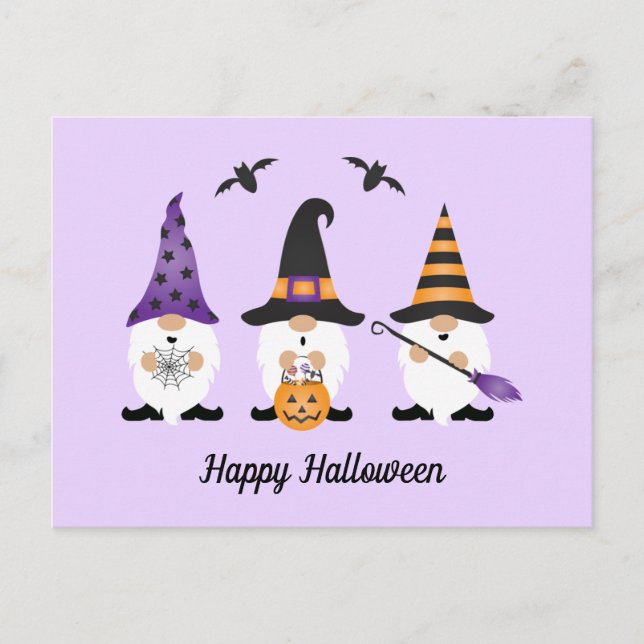 Happy Halloween Gnomes Purple Orange Postcard (Front)