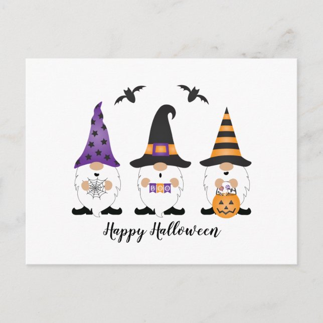 Happy Halloween Gnomes Purple Orange Postcard (Front)