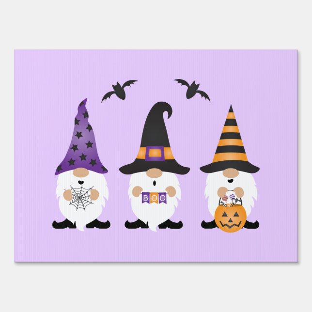 Happy Halloween Gnomes Purple Orange Sign (Front)