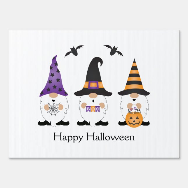 Happy Halloween Gnomes Purple Orange Sign (Front)