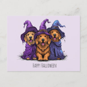 Happy Halloween Golden Retriever Dogs Witches Postcard