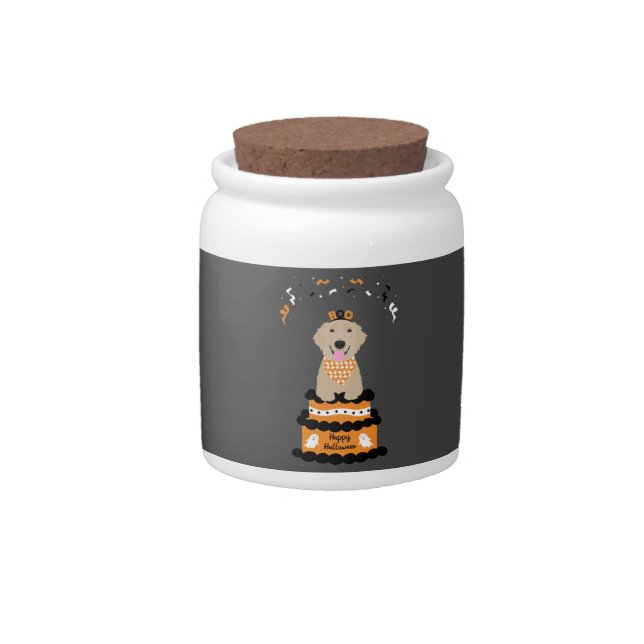Happy Halloween Golden Retriever Spooky Ghost Boo Candy Jar (Front)