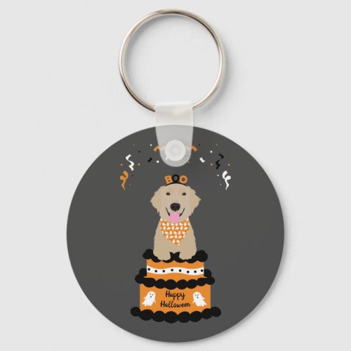 Happy Halloween Golden Retriever Spooky Ghost Boo Keychain