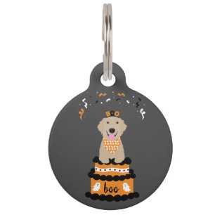 Happy Halloween Golden Retriever Spooky Ghost Boo Pet ID Tag