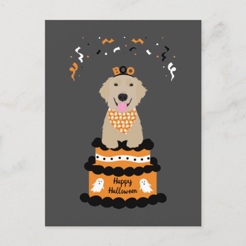 Happy Halloween Golden Retriever Spooky Ghost Boo Postcard