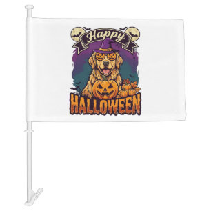 Happy Halloween Golden Retriever Witch Hat Pumpkin Car Flag
