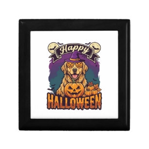 Happy Halloween Golden Retriever Witch Hat Pumpkin Gift Box