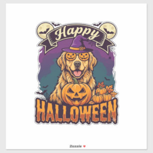 Happy Halloween Golden Retriever Witch Hat Pumpkin Sticker