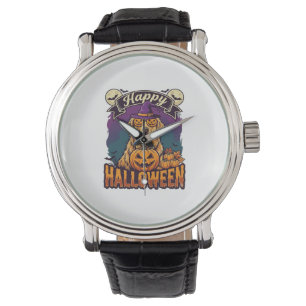 Happy Halloween Golden Retriever Witch Hat Pumpkin Watch
