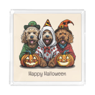 Happy Halloween Goldendoodle Dogs Acrylic Tray