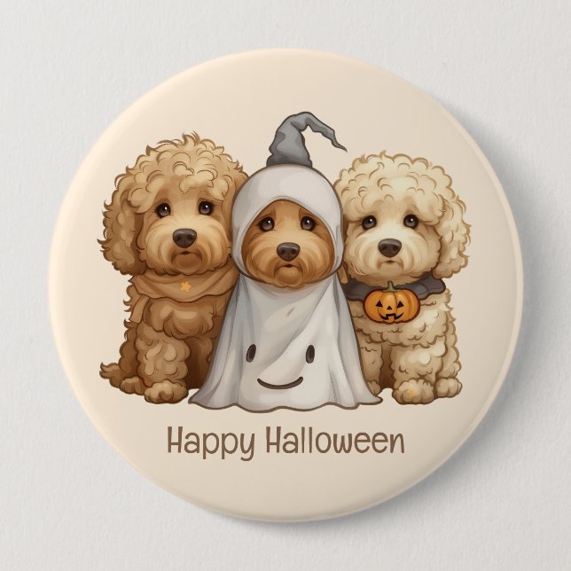 Happy Halloween Goldendoodle Dogs Button (Front)