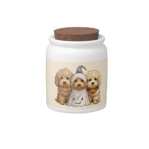 Happy Halloween Goldendoodle Dogs Candy Jar