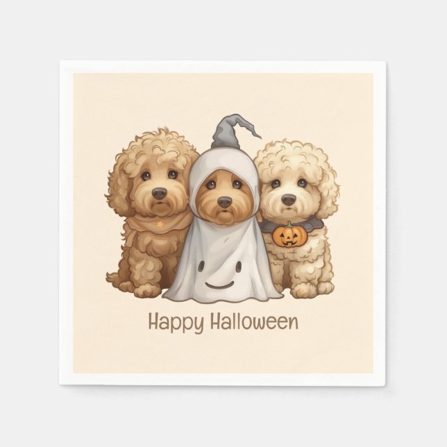 Happy Halloween Goldendoodle Dogs Napkins (Front)