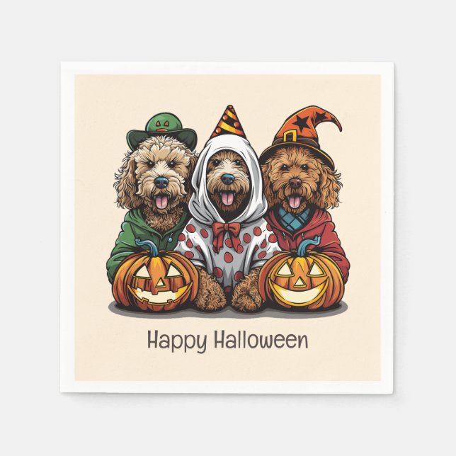 Happy Halloween Goldendoodle Dogs Napkins (Front)