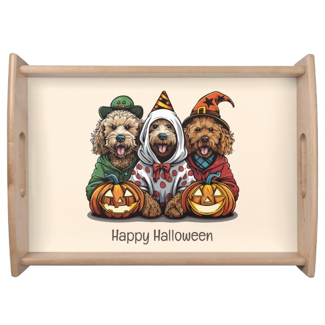 Happy Halloween Goldendoodle Dogs Serving Tray (Front)