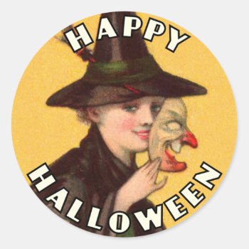 Happy Halloween Good Witch With Mask Sticker by Vintage_Halloween at Zazzle