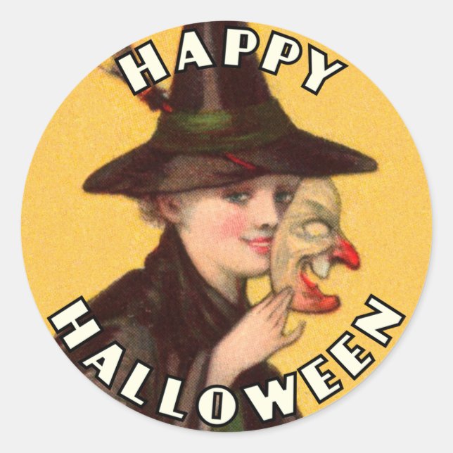 Happy Halloween Good Witch with Mask Sticker (Front)