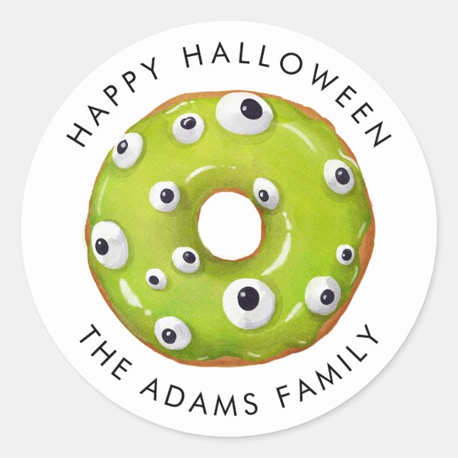 Happy Halloween Gooey Green Donut Classic Round Sticker (Front)