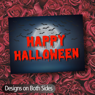 Happy Halloween gothic creepy bats full moon blood Postcard