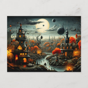 Happy Halloween Gothic Haunted Landscape Postcard