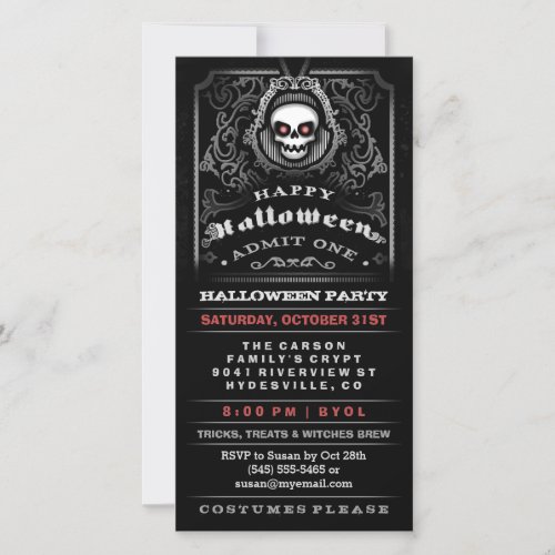 Happy Halloween Gothic Skull Admit One Invitation