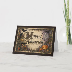 Happy Halloween Gothic Skull Ghost Sign Card