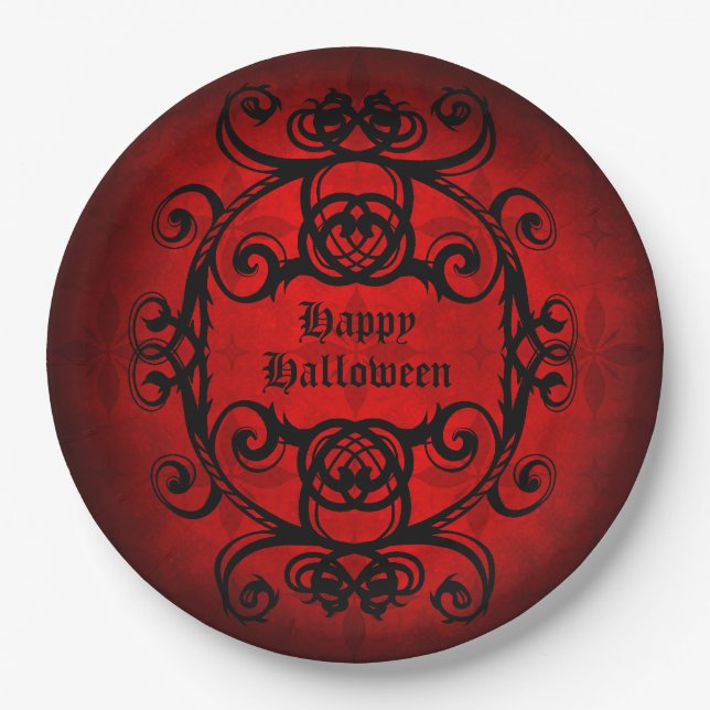 Happy Halloween Gothic style Paper Plates (Front)