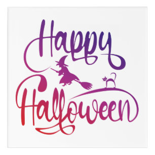 Happy Halloween gradient flying witch cat  Acrylic Print