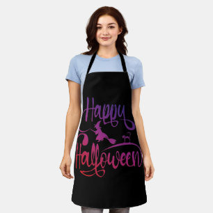 Happy Halloween gradient flying witch cat Apron