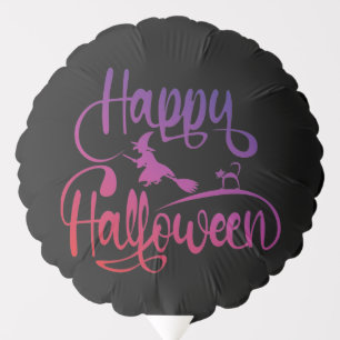 Happy Halloween gradient flying witch cat  Balloon