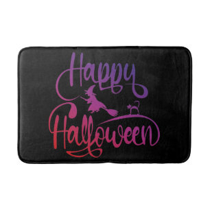 Happy Halloween gradient flying witch cat  Bath Mat