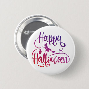 Happy Halloween gradient flying witch cat Button