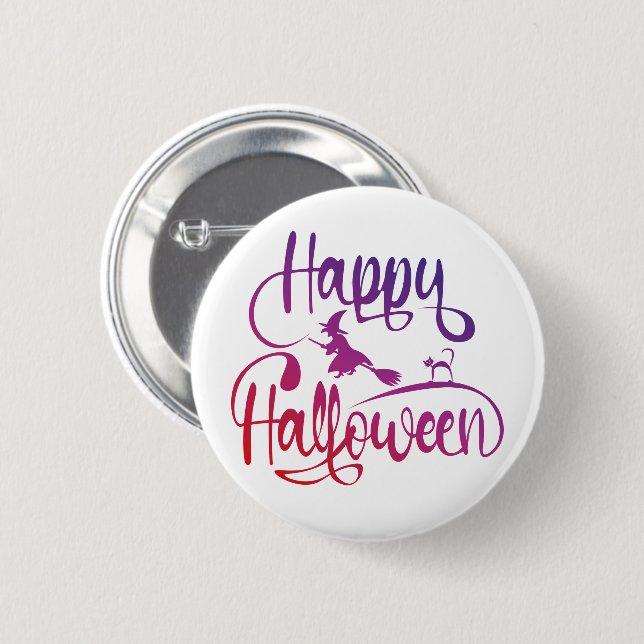 Happy Halloween gradient flying witch cat  Button (Front & Back)
