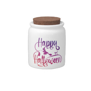 Happy Halloween gradient flying witch cat Candy Jar