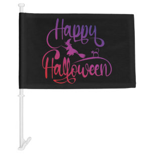 Happy Halloween gradient flying witch cat Car Flag