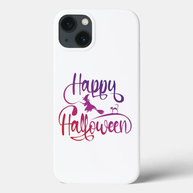 Happy Halloween gradient flying witch cat  Case-Mate iPhone Case (Back)