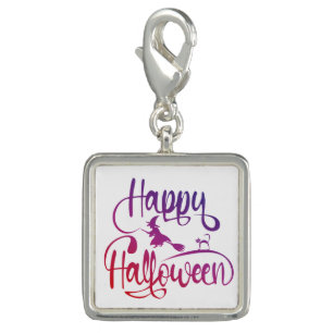 Happy Halloween gradient flying witch cat Charm